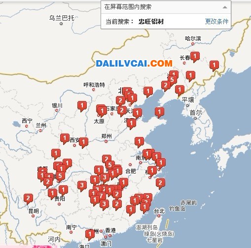 忠旺鋁材市場(chǎng)銷(xiāo)售點(diǎn)分布地圖