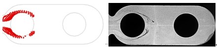 焊合線位置模擬結(jié)果（a）；在導(dǎo)流槽內(nèi)的輪廓標(biāo)記